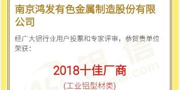 恭喜鴻發(fā)有色榮獲2018鋁行業(yè)十佳廠商！